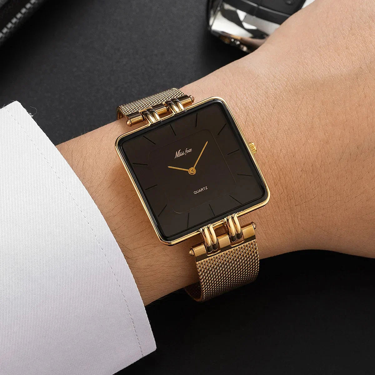 Isla Mesh Square Face Wristwatch | Solid Strap Wristwatch