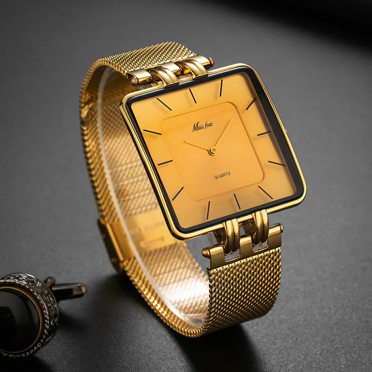 Isla Mesh Square Face Wristwatch | Solid Strap Wristwatch