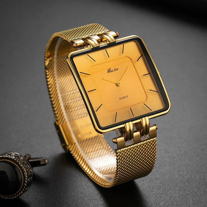 Isla Mesh Square Face Wristwatch | Solid Strap Wristwatch