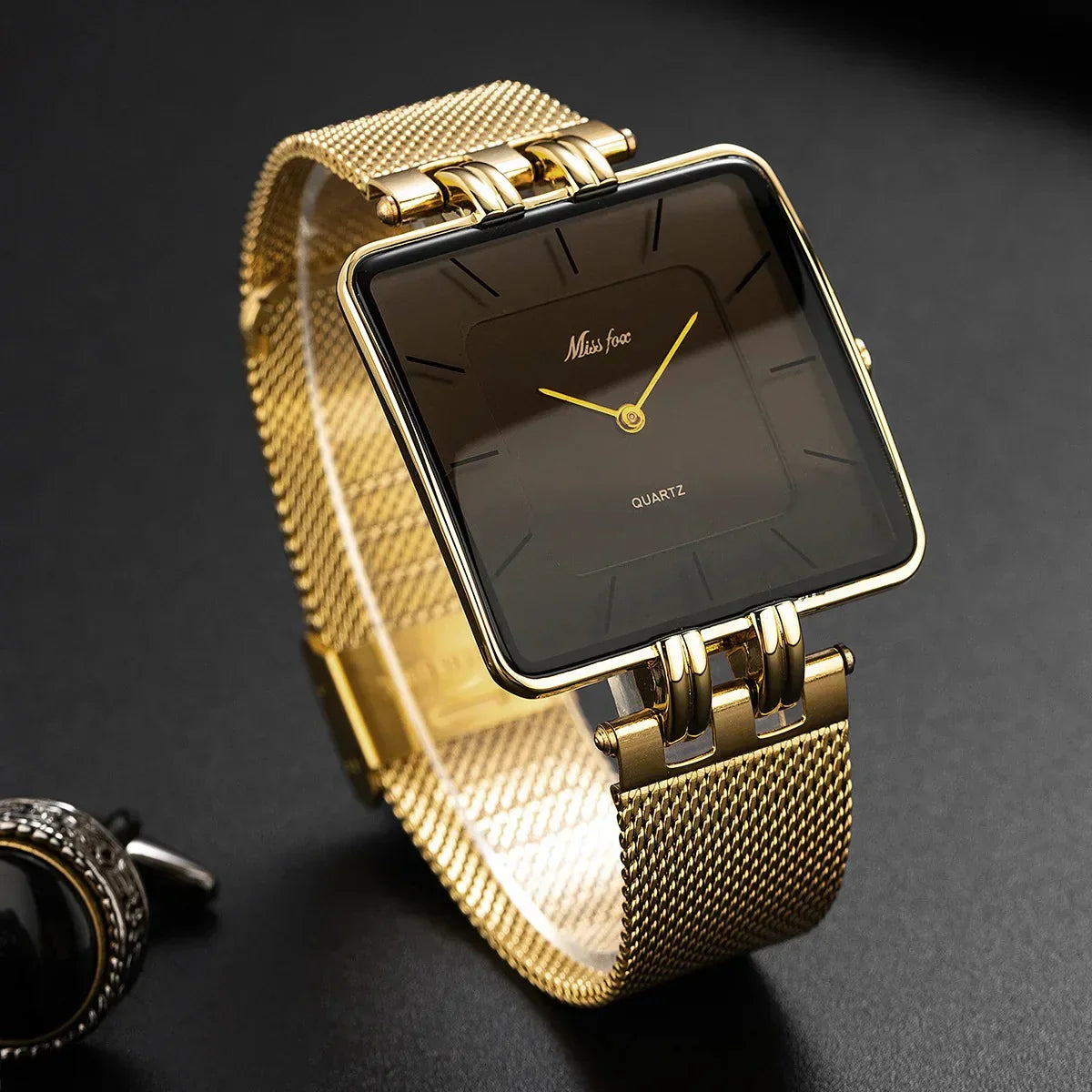 Isla Mesh Square Face Wristwatch | Solid Strap Wristwatch