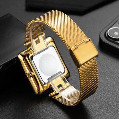 Isla Mesh Square Face Wristwatch | Solid Strap Wristwatch