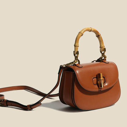 Structured Compact Handbag with Bamboo Handle for Women – Versatile & Stylish Design