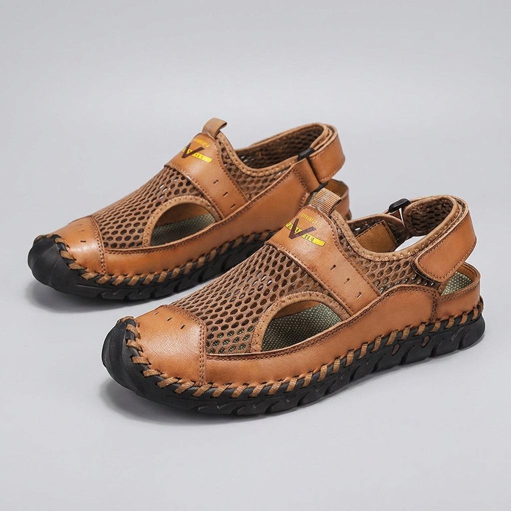 Hand-Stitched Closed Toe Sandals for Men – Breathable & Adjustable Comfort