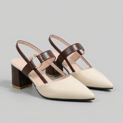 Colorblock Pointed Toe Block Heel Slingback Pumps for Women – Stylish & Comfortable Design