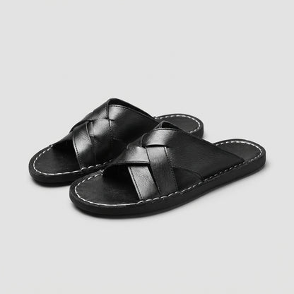 Cross-Strap Leather Slide Sandals for Men – Stylish Casual Comfort