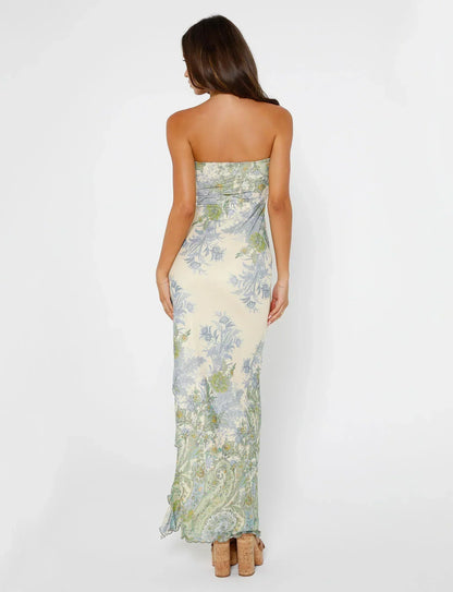 Dress for Women – Maxi Dress – Strapless Fit – Floral Print – High Slit – Elegant Cut