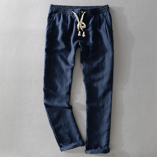 Men's Trousers – Relaxed Fit – Natural Fibers – Elastic Waist with Drawstring – Full Length