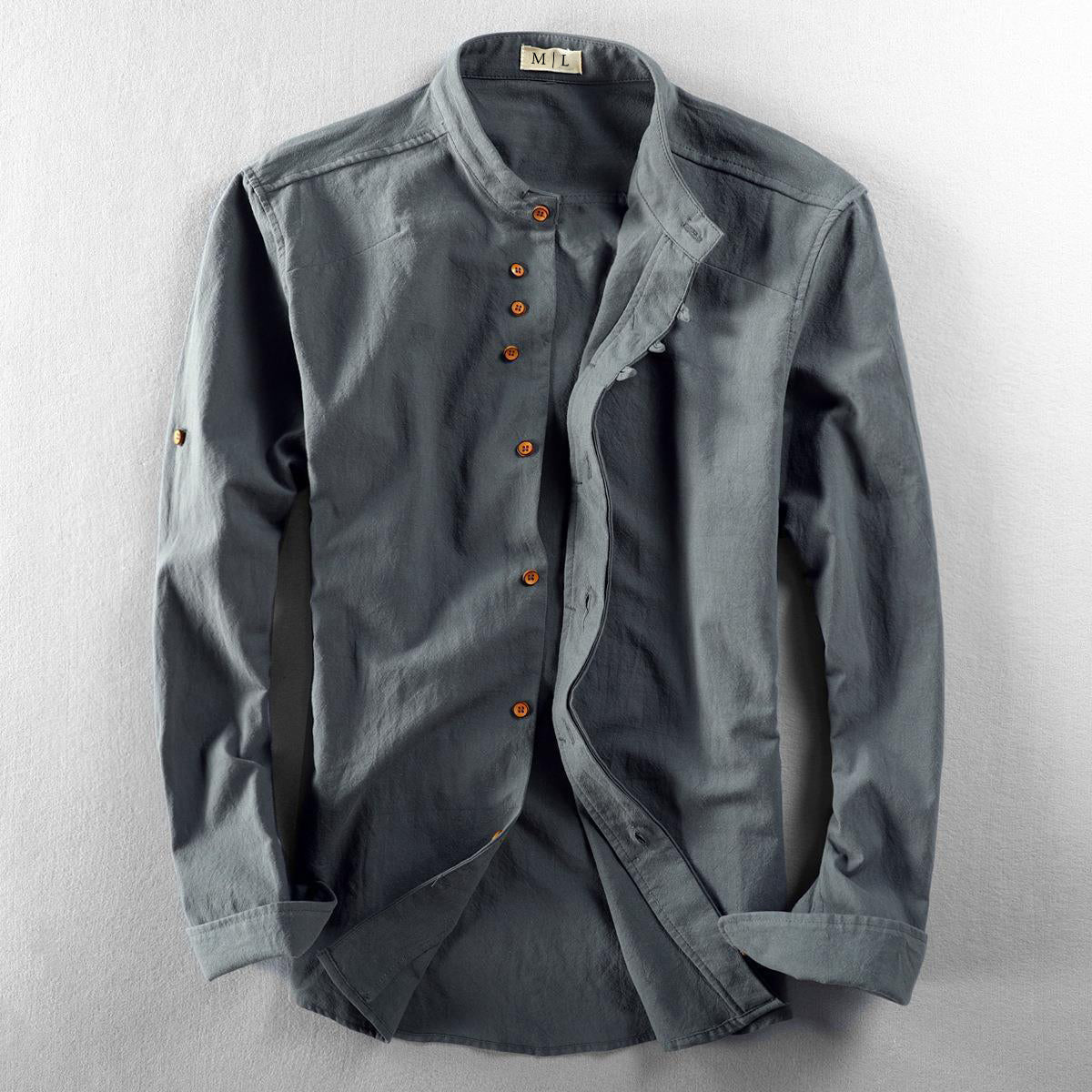 Mandarin Collar Button Front Shirt for Men – Refined Comfort & Modern Style