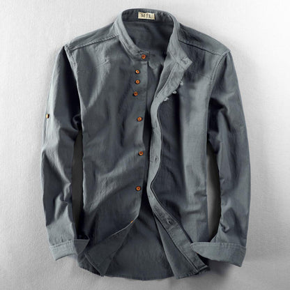 Mandarin Collar Button Front Shirt for Men – Refined Comfort & Modern Style