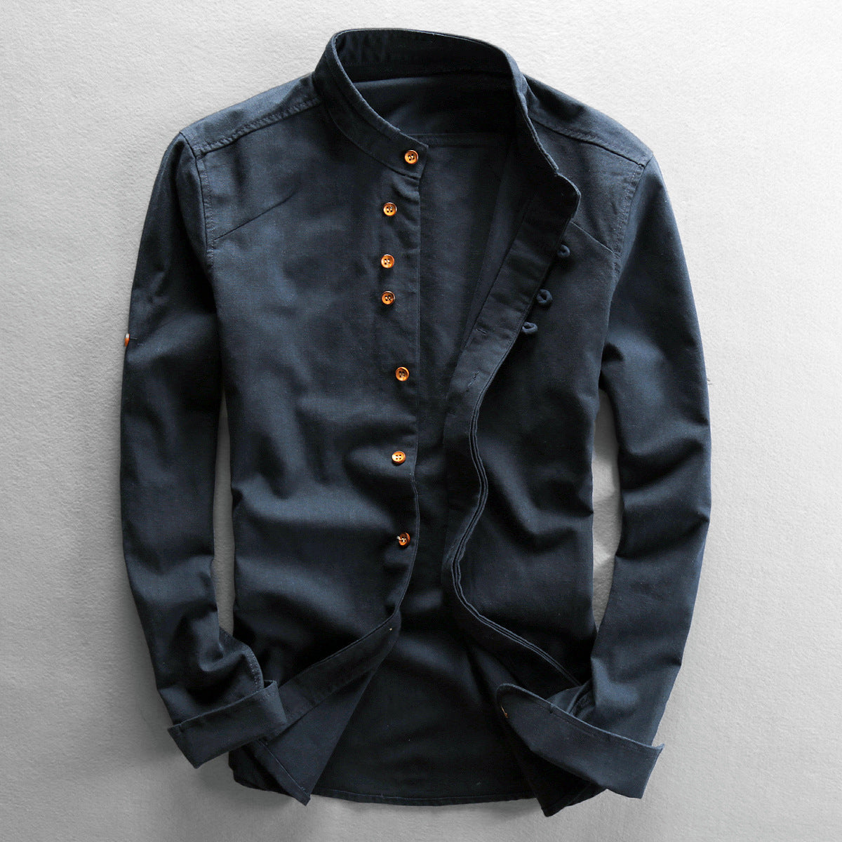 Mandarin Collar Button Front Shirt for Men – Refined Comfort & Modern Style