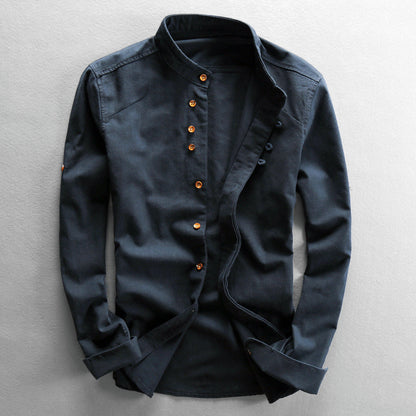 Mandarin Collar Button Front Shirt for Men – Refined Comfort & Modern Style
