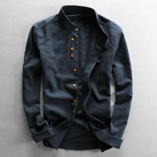 Mandarin Collar Button Front Shirt for Men – Refined Comfort & Modern Style