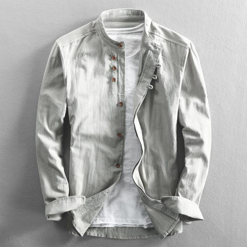 Mandarin Collar Button Front Shirt for Men – Refined Comfort & Modern Style