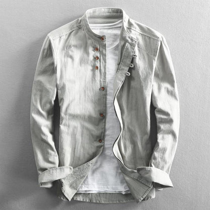 Mandarin Collar Button Front Shirt for Men – Refined Comfort & Modern Style