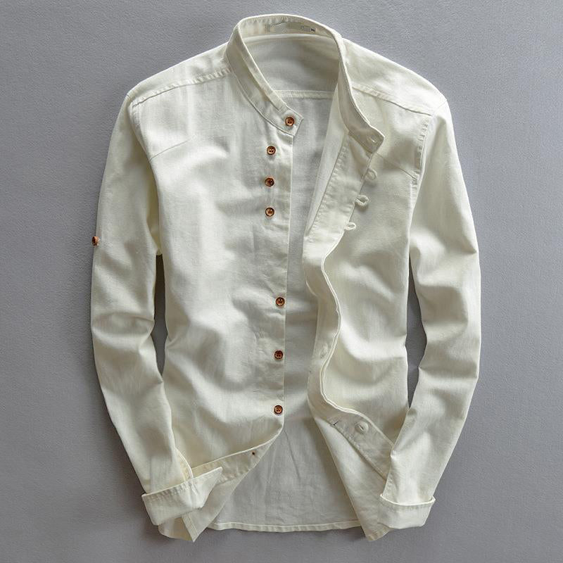 Mandarin Collar Button Front Shirt for Men – Refined Comfort & Modern Style