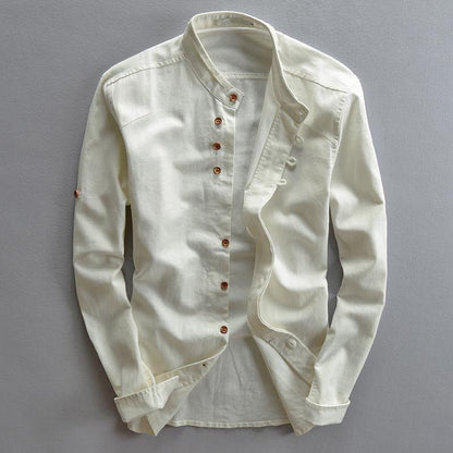 Mandarin Collar Button Front Shirt for Men – Refined Comfort & Modern Style