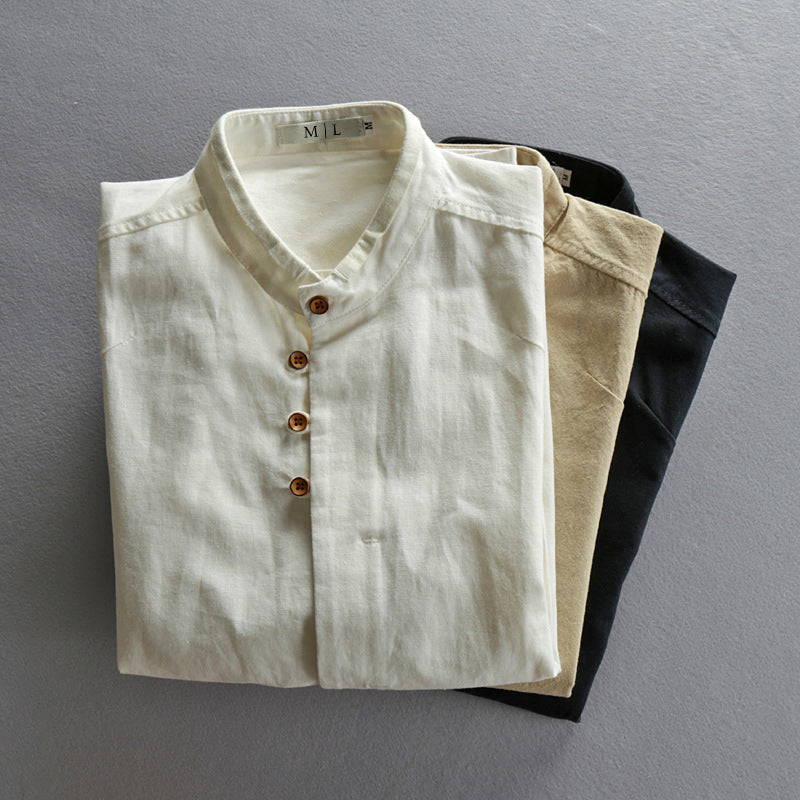 Mandarin Collar Button Front Shirt for Men – Refined Comfort & Modern Style