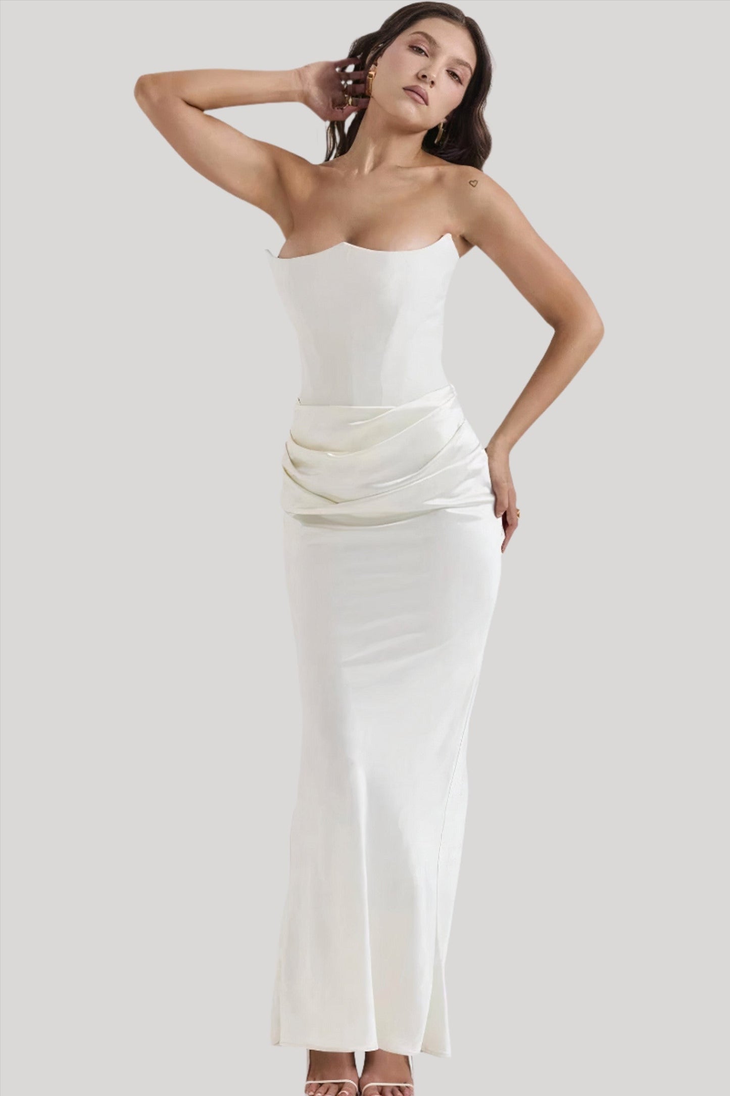 Women's Maxi Dress – Strapless – Elegant Draped Fit – Satin Look – Evening Wear