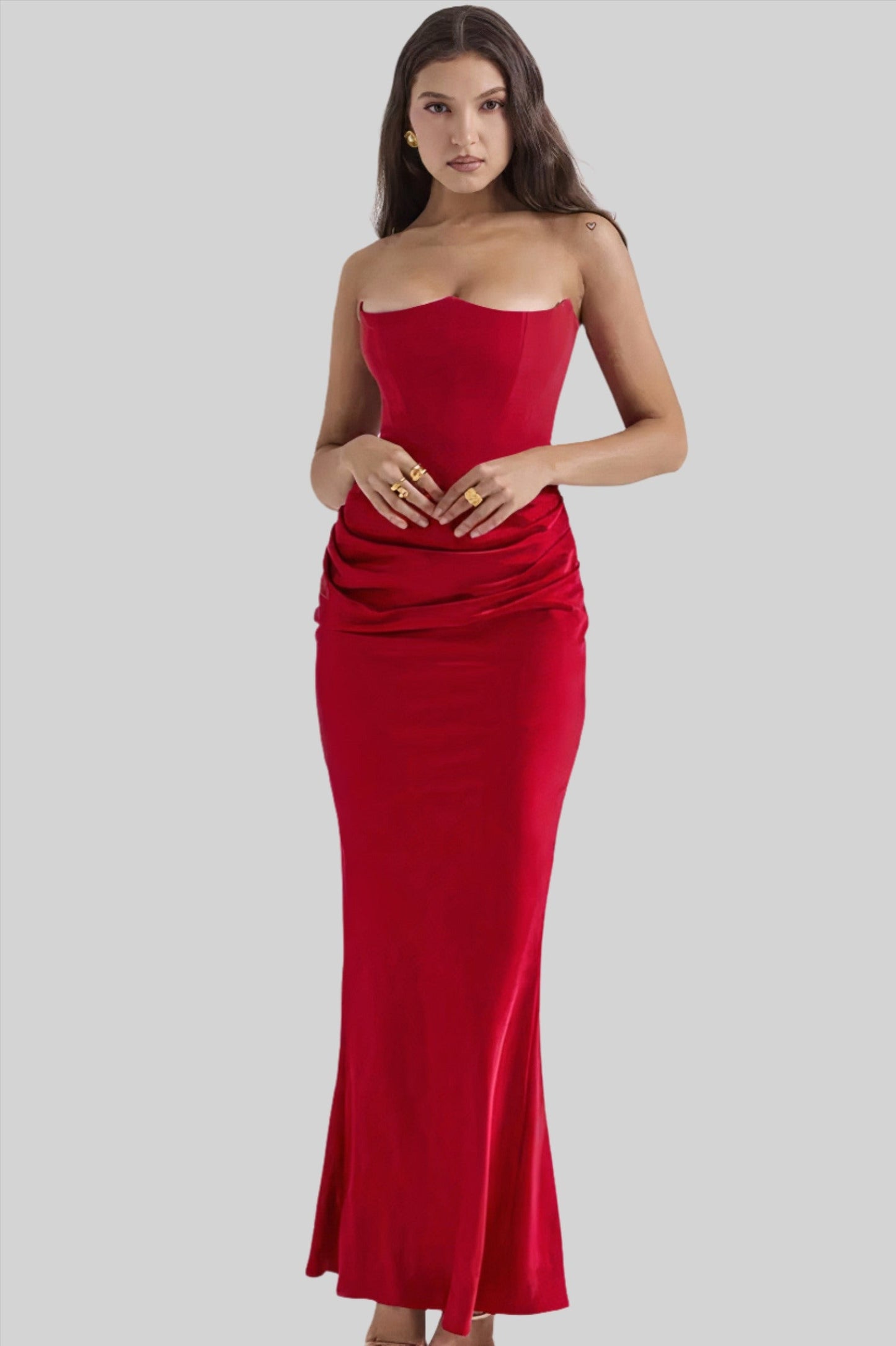 Women's Maxi Dress – Strapless – Elegant Draped Fit – Satin Look – Evening Wear