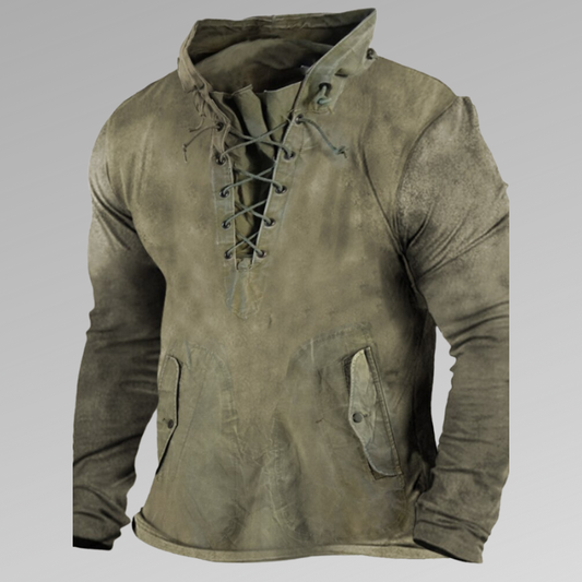 Men's Sweater - Long-Sleeved Robust Design - Lace Closure - Button Pockets - Comfortable Fit