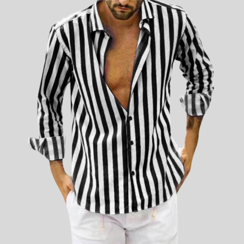 Men's Shirt – Long-Sleeved with Button Closure – Classic Collar – Striped Design
