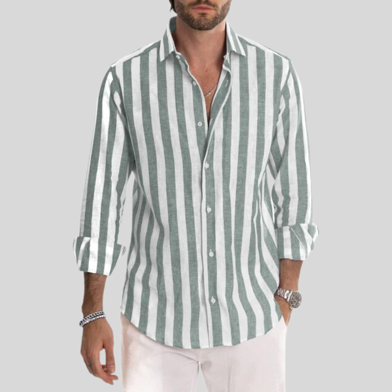 Men's Shirt – Long-Sleeved with Button Closure – Classic Collar – Striped Design