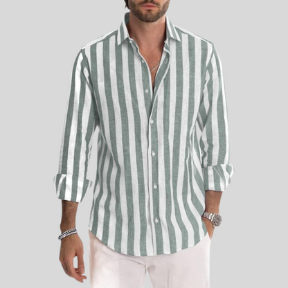 Men's Shirt – Long-Sleeved with Button Closure – Classic Collar – Striped Design