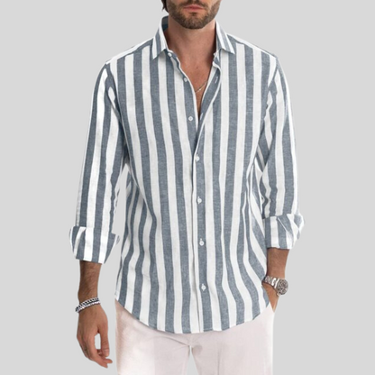 Men's Shirt – Long-Sleeved with Button Closure – Classic Collar – Striped Design