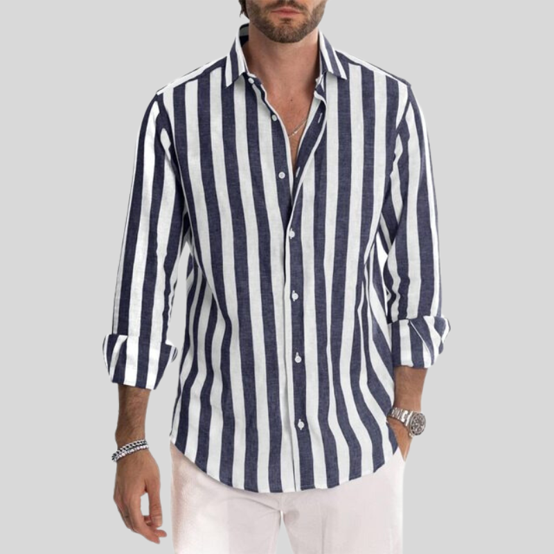 Men's Shirt – Long-Sleeved with Button Closure – Classic Collar – Striped Design