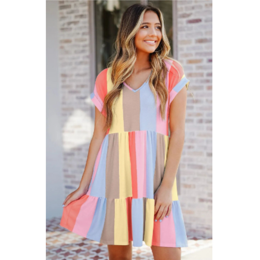 Women's Dress – A-line – Short – V-neck – Short Sleeves – Casual Comfort