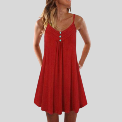 Women's Summer Dress - Sleeveless A-Line - V-Neck with Buttons - Light and Comfortable