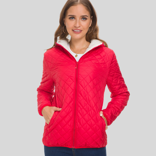 Women's Quilted Jacket - Slim Fit - Lightweight Insulating - Zipper & Side Pockets