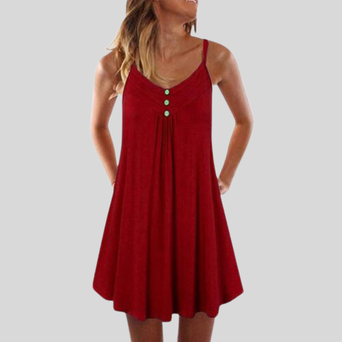 Women's Summer Dress - Sleeveless A-Line - V-Neck with Buttons - Light and Comfortable