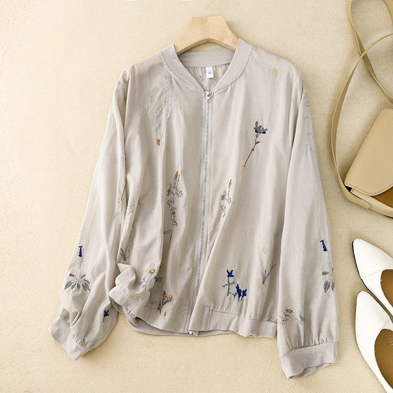 Embroidered Zip-Up Casual Blouse for Women – Lightweight Everyday Elegance