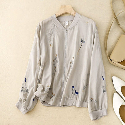 Embroidered Zip-Up Casual Blouse for Women – Lightweight Everyday Elegance