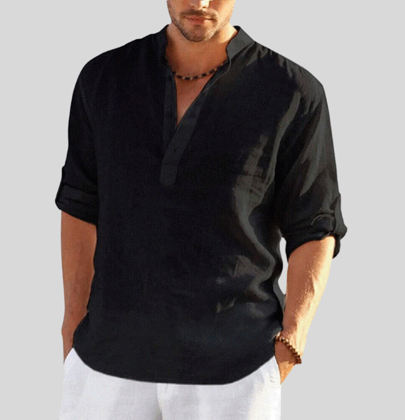 Men's Shirt – Relaxed Fit – Lightweight and Breathable – Mandarin Collar – Button Closure