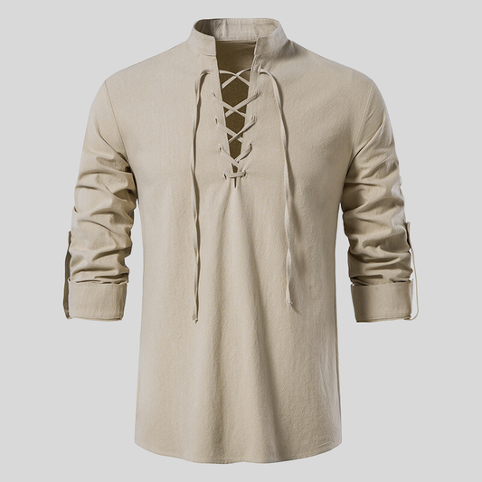 Harry Relaxed Fit Lace-Up Shirt | V-Neck Long Sleeve Shirt