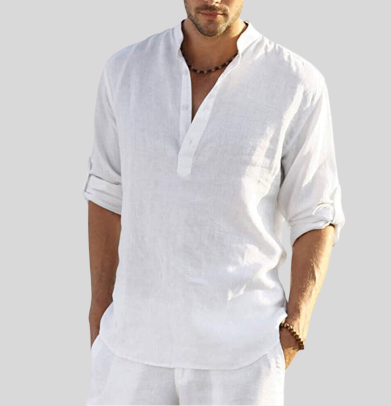 Men's Shirt – Relaxed Fit – Lightweight and Breathable – Mandarin Collar – Button Closure