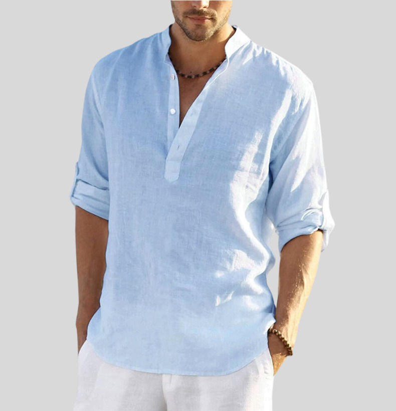 Men's Shirt – Relaxed Fit – Lightweight and Breathable – Mandarin Collar – Button Closure