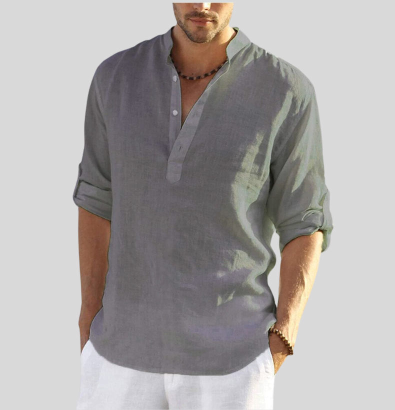 Men's Shirt – Relaxed Fit – Lightweight and Breathable – Mandarin Collar – Button Closure