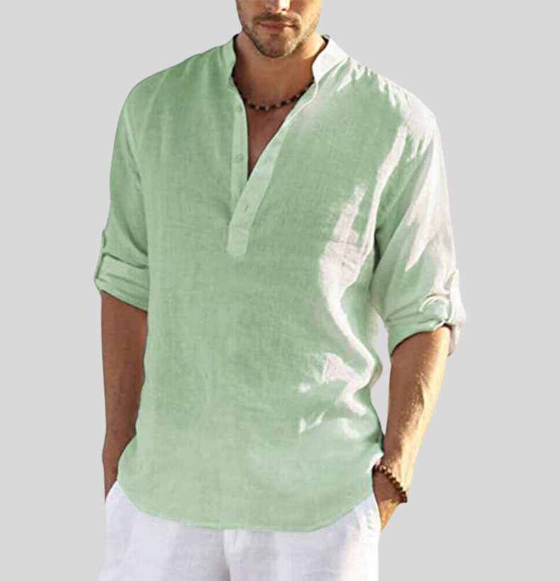 Men's Shirt – Relaxed Fit – Lightweight and Breathable – Mandarin Collar – Button Closure
