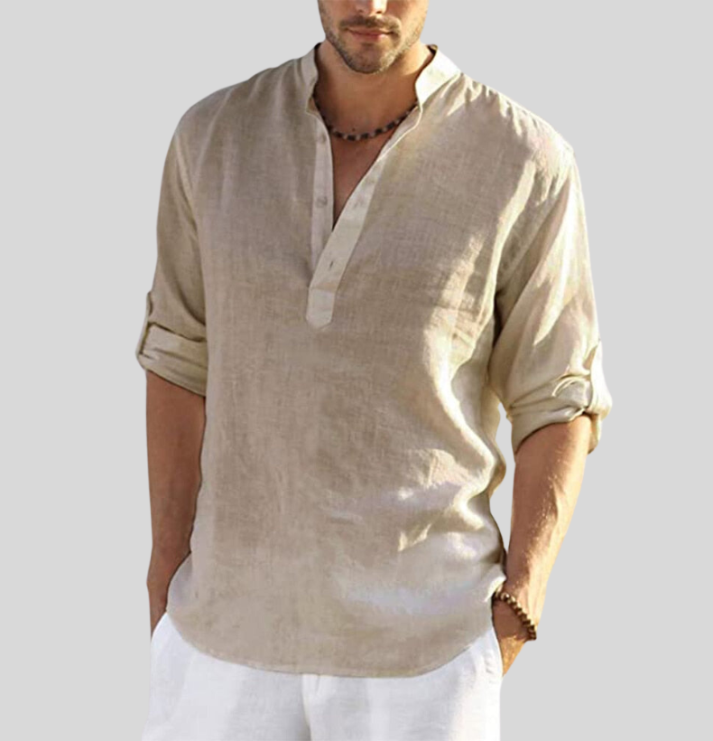 Men's Shirt – Relaxed Fit – Lightweight and Breathable – Mandarin Collar – Button Closure