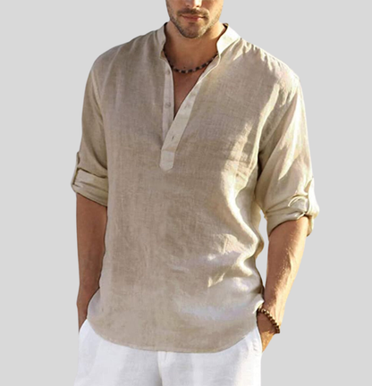 Men's Shirt – Relaxed Fit – Lightweight and Breathable – Mandarin Collar – Button Closure
