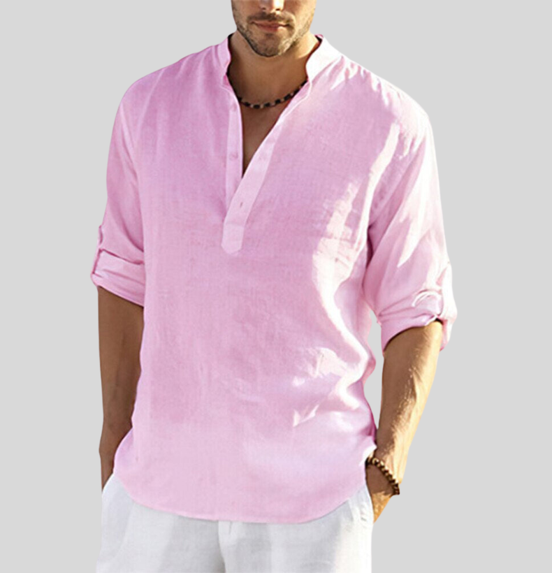 Men's Shirt – Relaxed Fit – Lightweight and Breathable – Mandarin Collar – Button Closure
