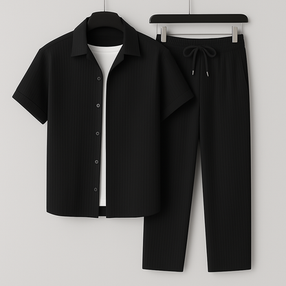 Men's Set – Relaxed Fit – Short-Sleeved Shirt – Drawstring Pants – Breathable Design