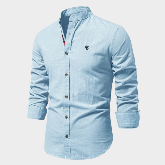 Men's Shirt - Slim Fit - Mandarin Collar - Long-Sleeved Buttoned Casual Look