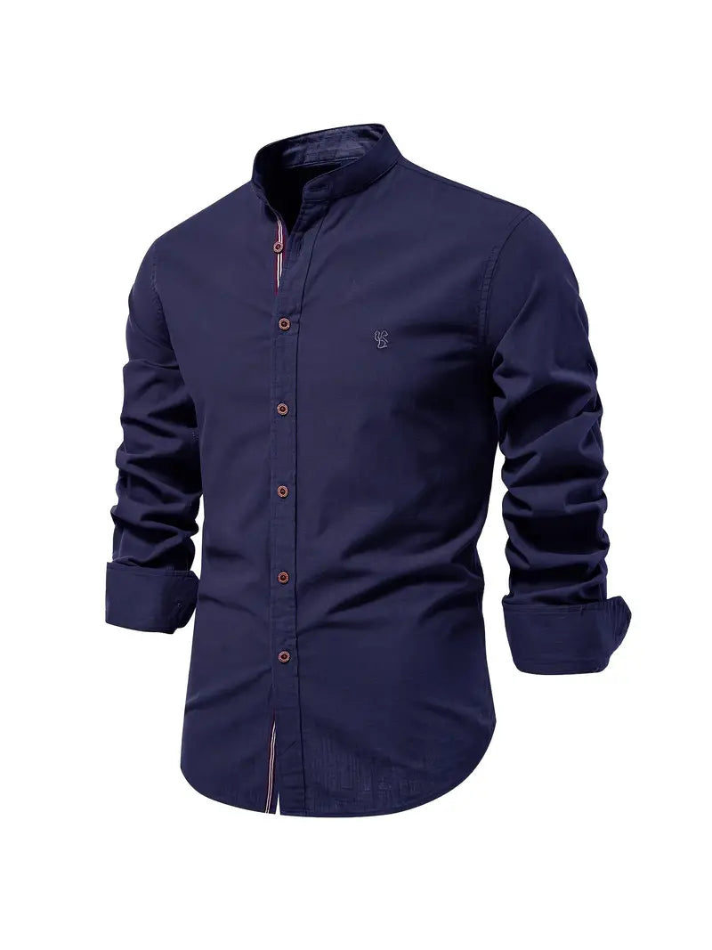 Men's Shirt - Slim Fit - Mandarin Collar - Long Sleeves - Lightweight Fabric