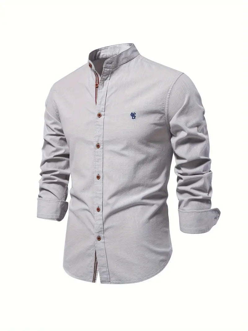 Men's Shirt - Slim Fit - Mandarin Collar - Long Sleeves - Lightweight Fabric