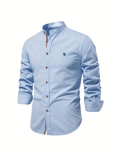 Men's Shirt - Slim Fit - Mandarin Collar - Long Sleeves - Lightweight Fabric