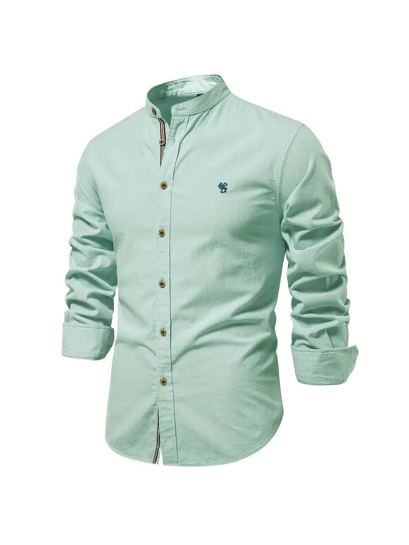 Men's Shirt - Slim Fit - Mandarin Collar - Long Sleeves - Lightweight Fabric